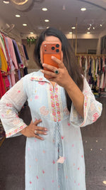 Premium Mul chanderi with heavy hand embroidery kurta pant