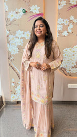 Pretty chinon heavy handwork sharara suit set