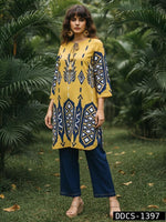 Smart cotton Co ord in yellow n blue