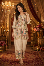 Pretty linen highlighted with katha stitch co ord