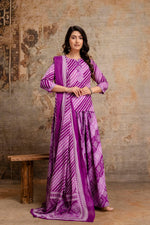 Pure cotton lehariya and bandhani skirt and dupatta in purple