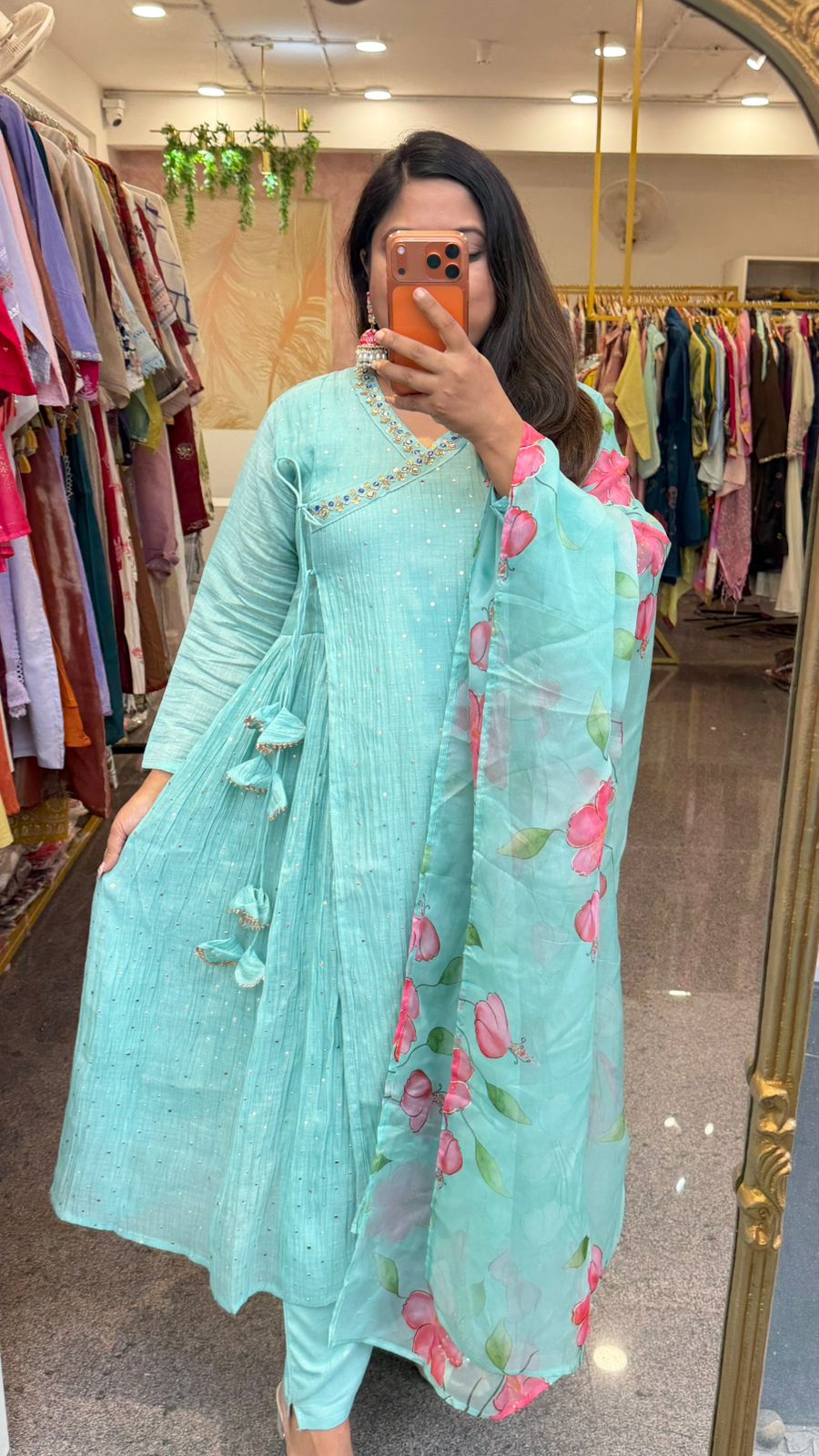 Premium Mul chanderi with lining paired with organza dupatta