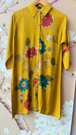 Pretty kalamkari front n back designer mul silk co ord in yellow (slim fit).