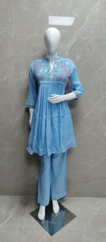 Restocked !! Pretty Modale with Mul lining front and back embroidered co ord in blue !! Dispatch Next Week