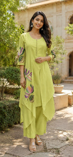 Attached applique shrug green co ord