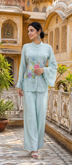 Pretty silk with lining and embroidery co ord in blue