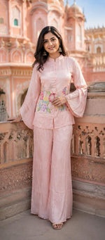 Pretty silk with lining and embroidery co ord in pink