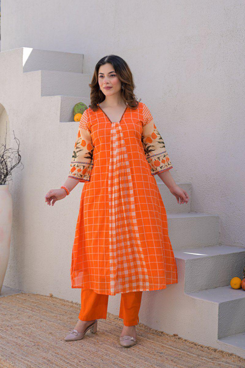 Super pretty Mul cotton kurta pant in orange