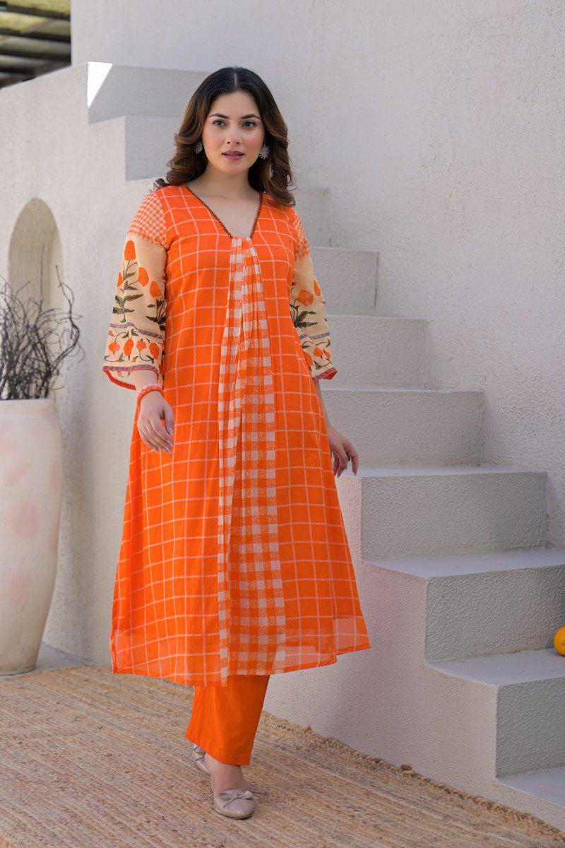 Super pretty Mul cotton kurta pant in orange