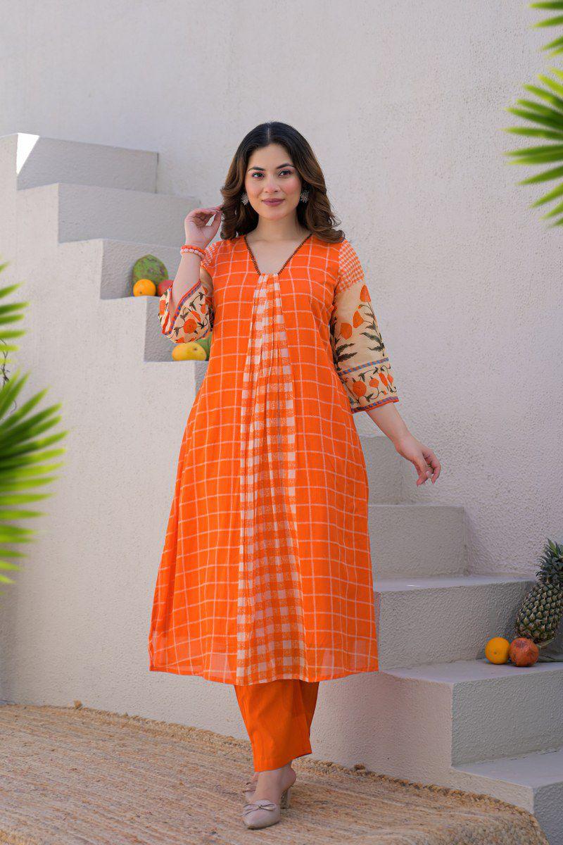 Super pretty Mul cotton kurta pant in orange