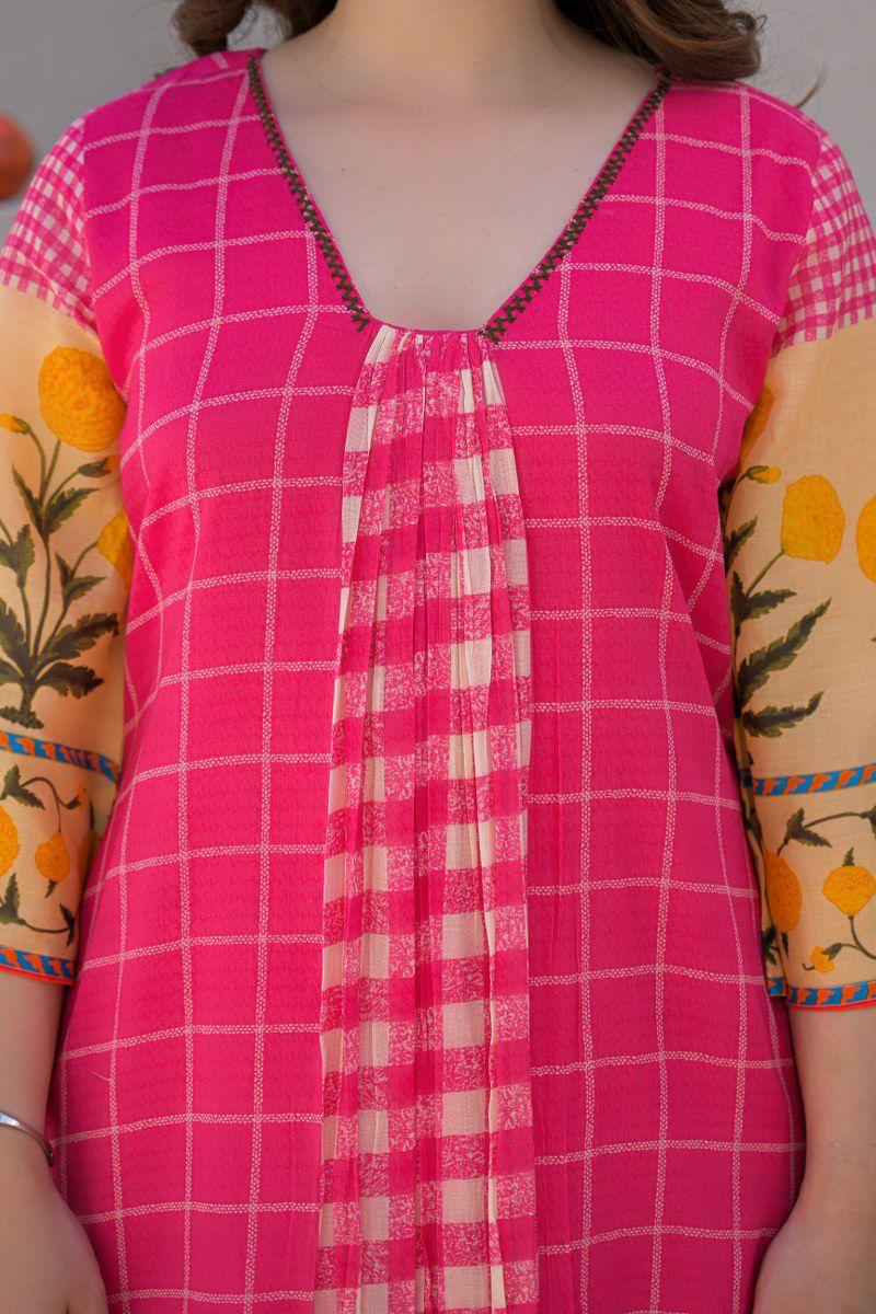 Super pretty Mul cotton kurta pant in Rani pink