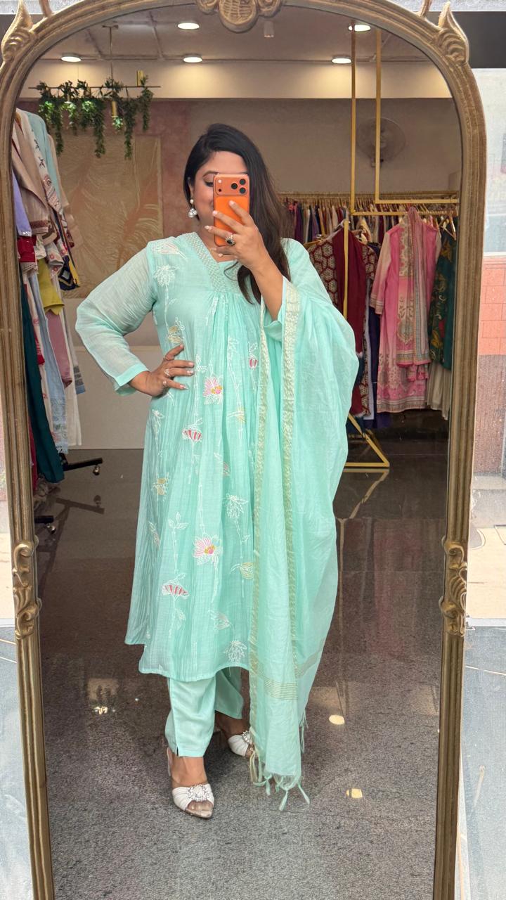 Premium pretty Mul chanderi fully embroidered