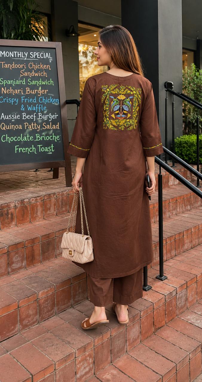 Pure cotton designer back applique plazzo set