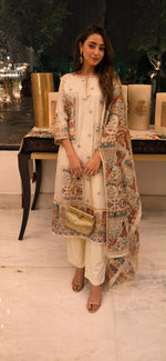 Linen cotton placement print suit set