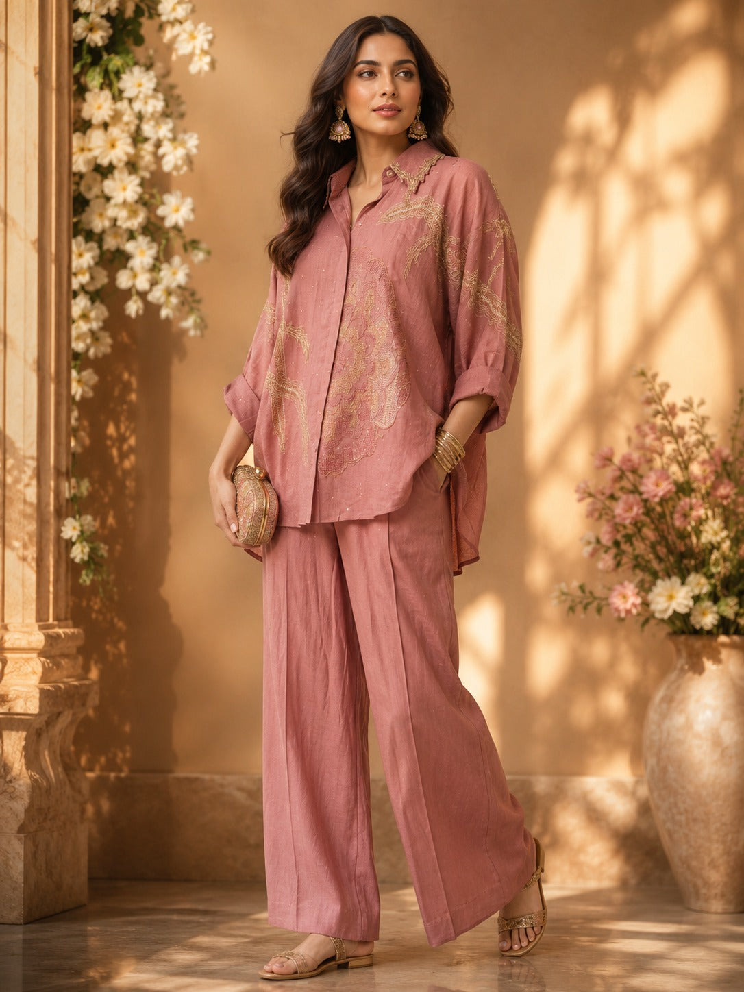 Gorgeous Mul chanderi kaftan zari detailing co ord set