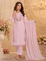 Pink embroidered cotton lining suit set