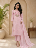 Pink embroidered cotton lining suit set