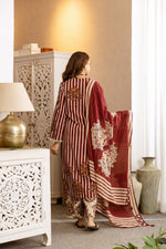 Pretty cotton red striped with floral suit set