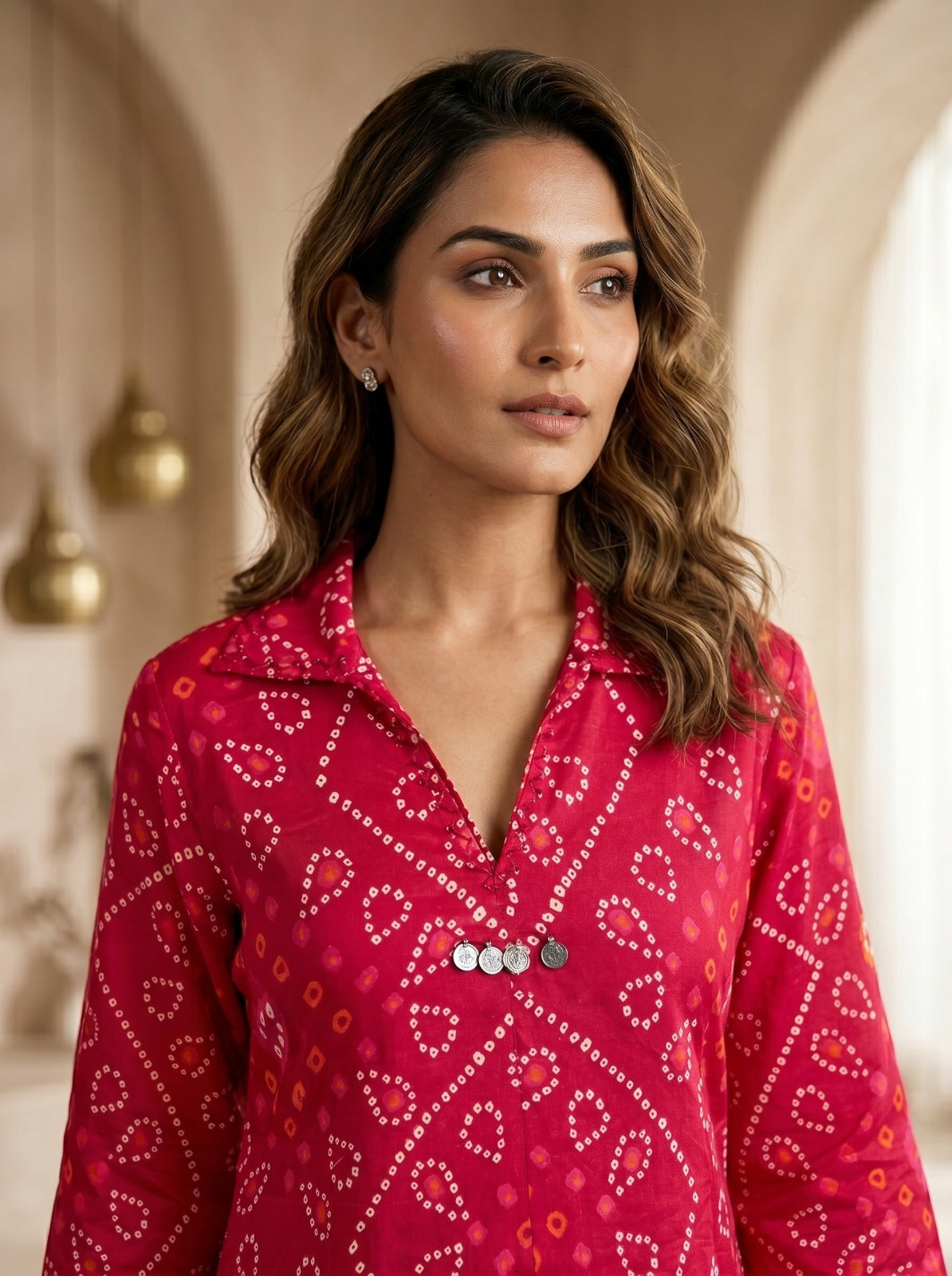 Red bandhani smart cotton co ord