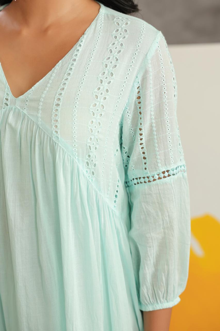 Pretty Mul cotton lining shifli ombré dress in aqua(loose fit)