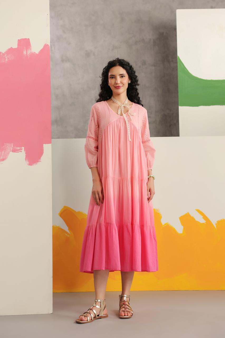 Pretty Mul cotton shifli ombré dress in pink (loose fit)