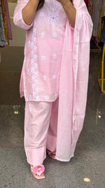 Pure Mul cotton chikankari with lining farshi salwar in baby pink