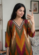 Super soft slub cotton Ikkat print co ord set