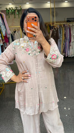 Beautiful intricate handwork pure chinon dusty pink Co ord