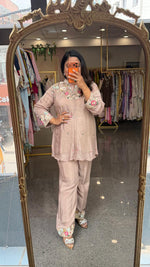 Beautiful intricate handwork pure chinon dusty pink Co ord