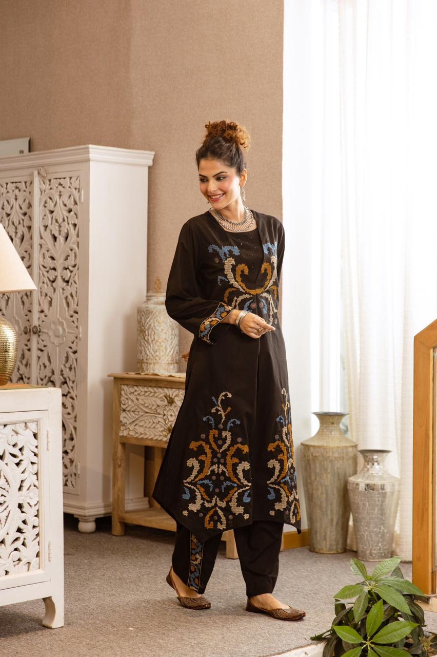 Pretty cotton embroidered kurta pant