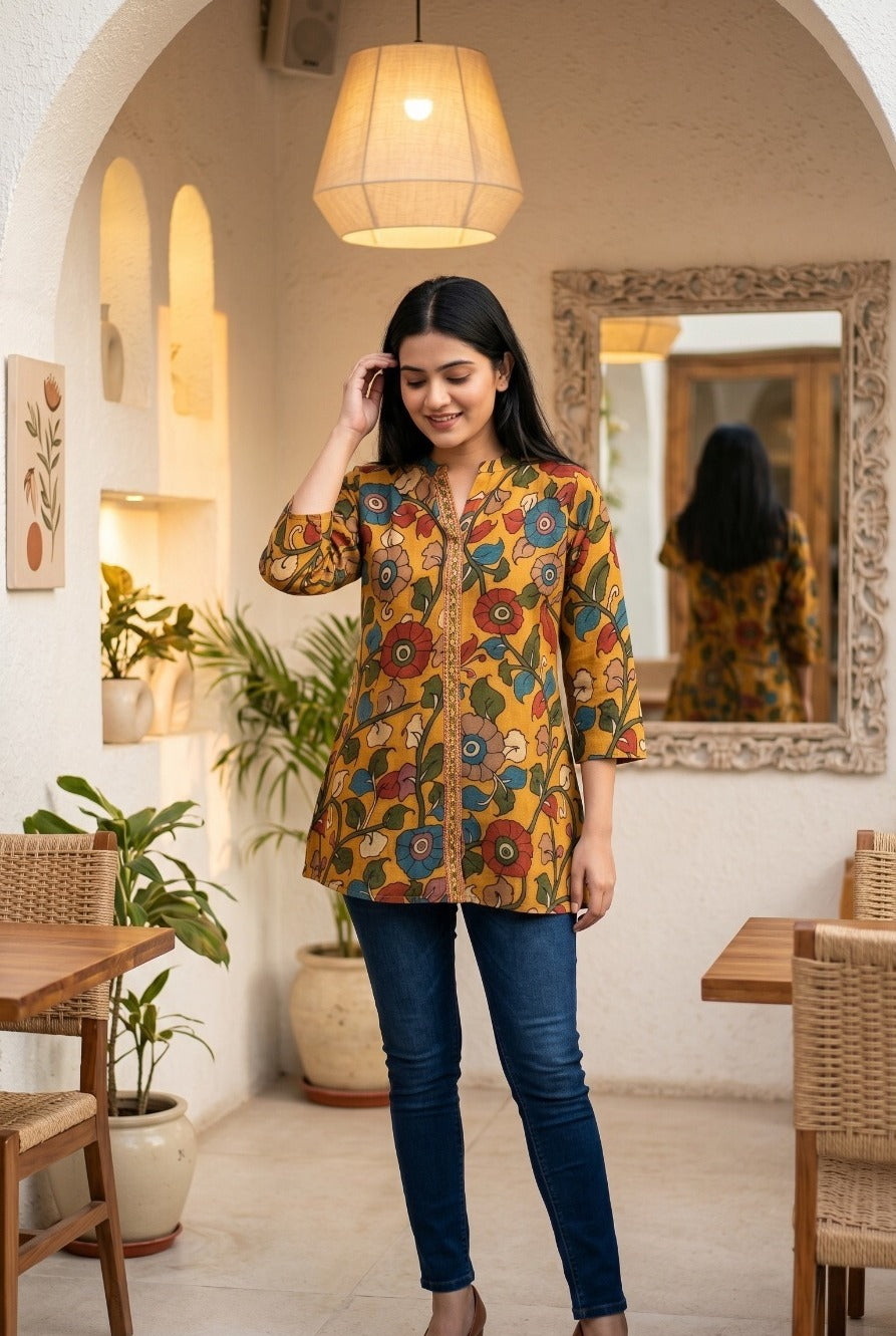 Super pretty Mul silk Kalamkari top in yellow