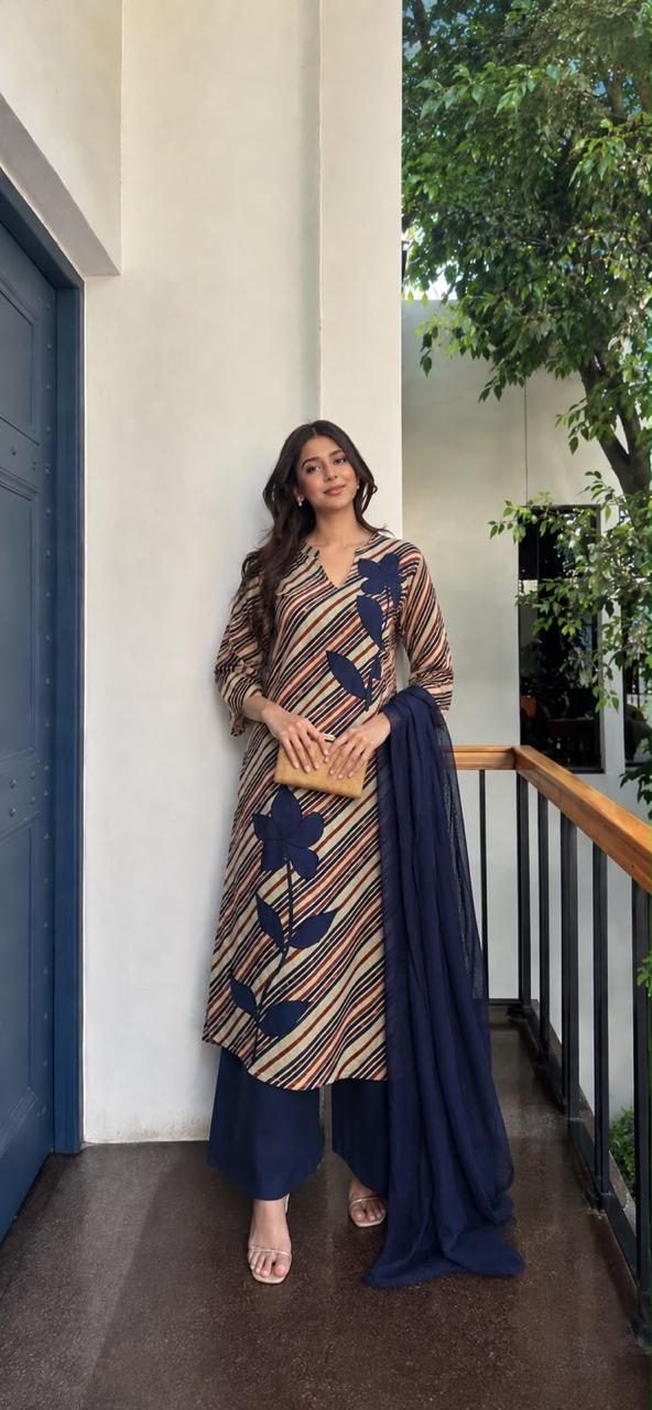 Lehariya cotton applique suit set