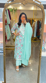 Pretty Mul cotton chikankari suit set in sea green