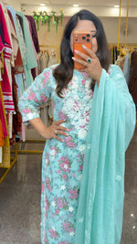Pretty Mul cotton chikankari suit set in sea green