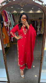 Pure cotton embroidered red suit set