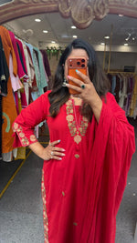 Pure cotton embroidered red suit set