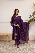 Super soft Mul chanderi cotton with lining and embroidery suit setin purple