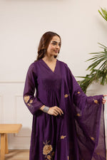 Super soft Mul chanderi cotton with lining and embroidery suit setin purple