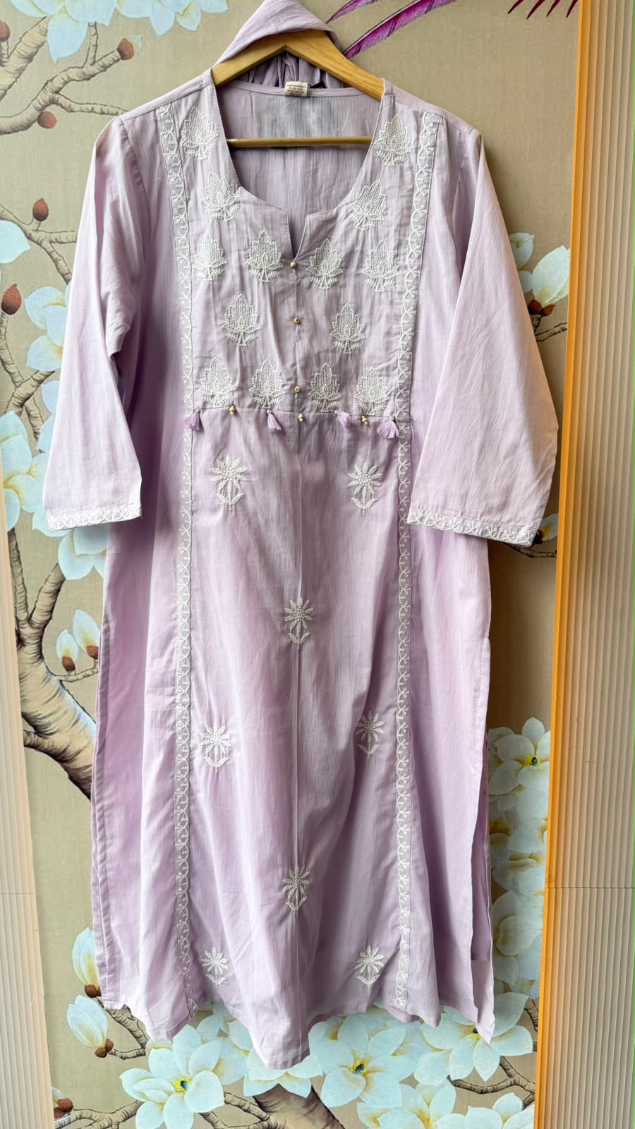 Pretty cotton embroidered suit set in purple