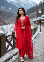 Pretty pretty georgette pretty hand work suit set in red(slim fit)