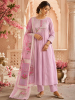 Super premium Mul chanderi with front and back applique suit set
