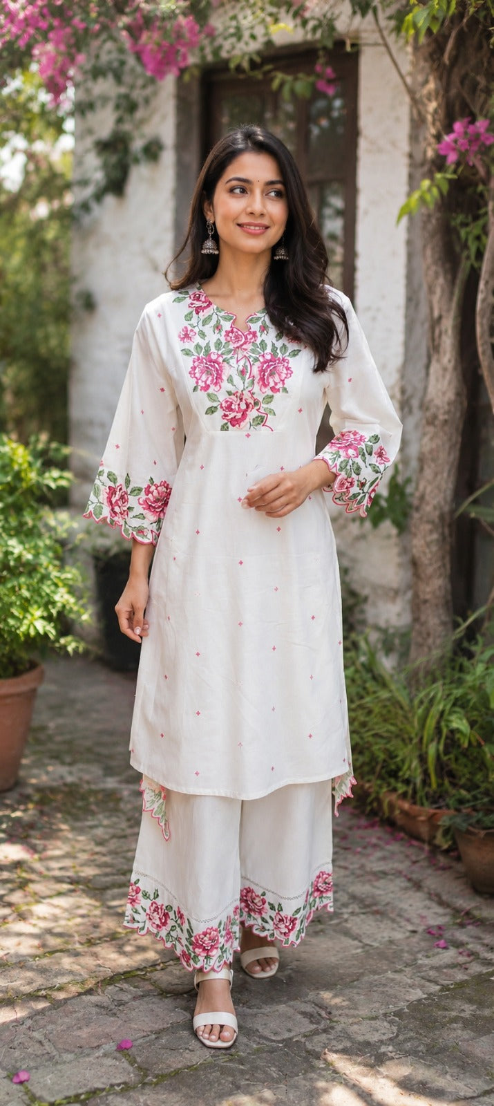 Super premium cotton embroidered co ord set