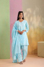 Aqua colour chikankari farshi salwar full suit set