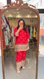 Premium soft rayon bandhani red co ord (slim fit)