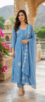 Premium heavy chinon embroidered full suit set