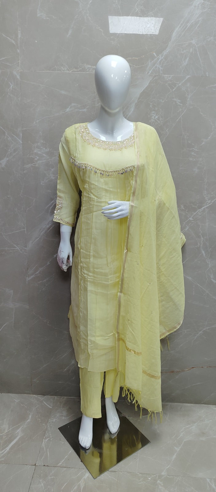 Pretty Mul chanderi with hand work detailing full suit set