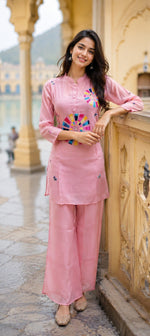 Beautifully embroidery Modale lining co ord in pink