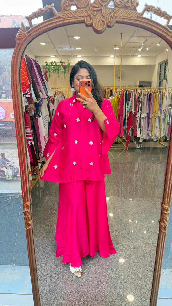 Pretty Russian silk heavy handwork Co ord set (loose fit)
