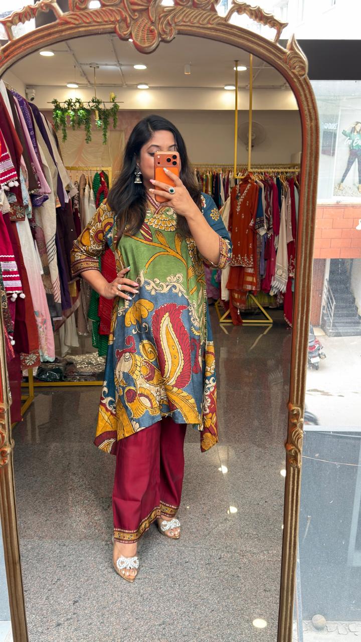 Pretty pretty super soft Mul Silk Kalamkari co ord (loose fit)