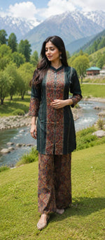 Pretty ajrakh Mul silk co ord set in green